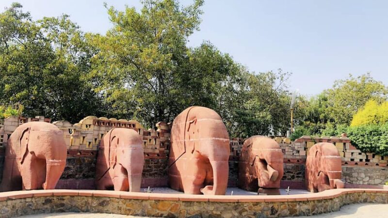 The Garden of Five Senses in Said-ul-Ajaib, South Delhi, showing its landscaped terraces and stone sculpture work.