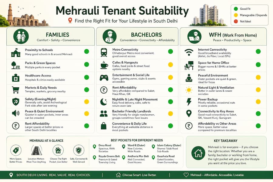 Mehrauli rental suitability guide for families bachelors working professionals